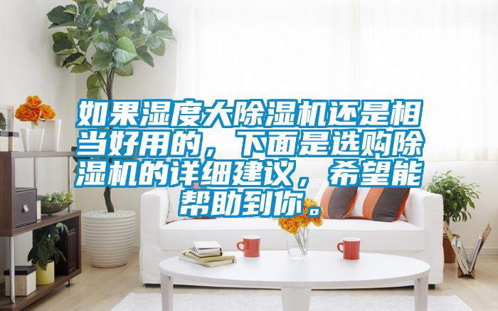 如果濕度大除濕機還是相當好用的，下面是選購除濕機的詳細建議，希望能幫助到你。